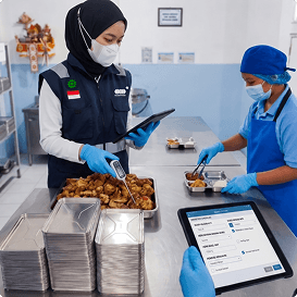 Tim quality control memeriksa produk pangan
